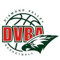 A green outline of a basketball and eagle with Red writing on white background.