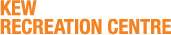 Text logo for Kew Recreation Centre in bold orange letters against a white background.