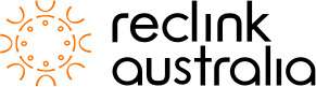 An orange circle on the left hich represents people sitting in a circle and black text saying 'Reclink Australia' beside it