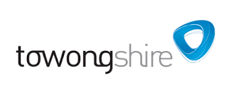 Logo of Towong Shire featuring the name in modern typography with a blue abstract shape.